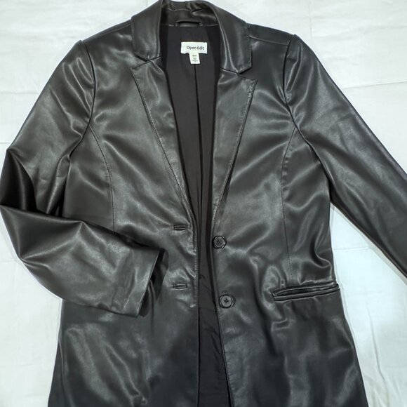 Open Edit Faux Leather Blazer - Black - XXS - Picture 1 of 6